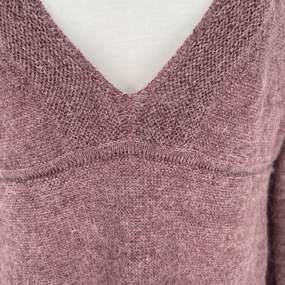 Garnet Hill Womens Y2K Babydoll Deep V Sweater Size S Purple Alpaca Blend Boho - Picture 2 of 13